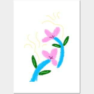 Pink blue flower art Posters and Art